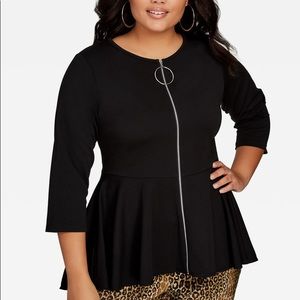 HI LO FRONT ZIP UP PEPLUM TOP